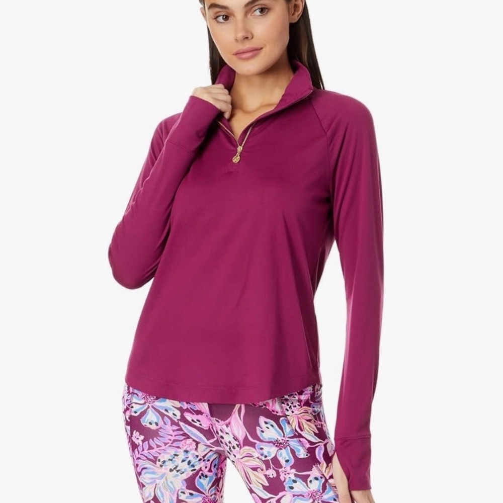 Lilly Pulitzer ChillyLilly Half Zip‎ Pullover Purple UPF 50+ Thumbhole Large